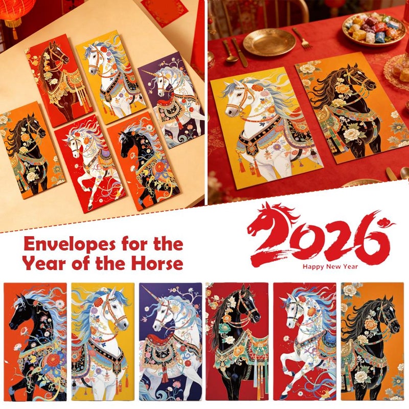 Red Envelopes Chinese New Year, Horse Year Lunar New Lucky Money Envelopes, 6 Designs with Vibrant Horse Patterns, Large Capacity for Gifts Banknotes - Image 2